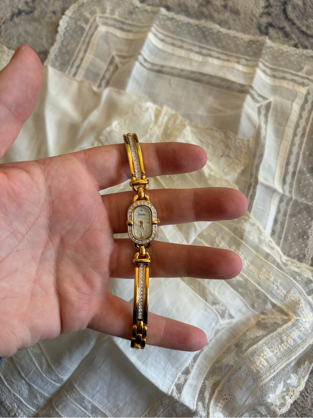 Bulova 98V21 Mother-of-Pearl Dial Crystal Accented Gold Tone Women's Watch